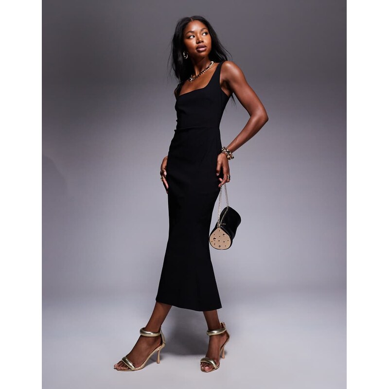 Vesper bengaline sleeveless square neck fishtail midi dress in