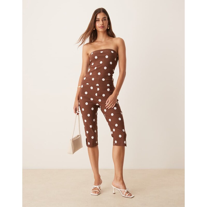 ASOS DESIGN polka dot bengaline capri in brown