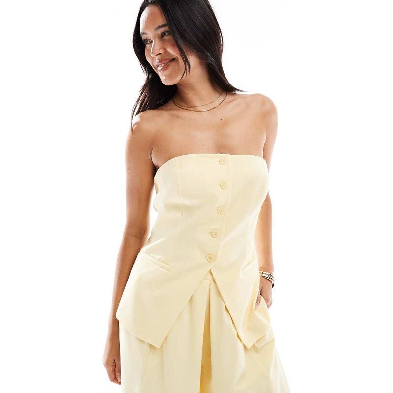 ASOS DESIGN tailored bandeau top in buttermilk co ord-Yellow