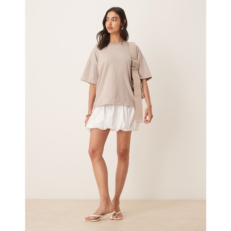 ASOS DESIGN 2 IN 1 T-shirt bubble hem mini dress in mocha-Multi 106398787