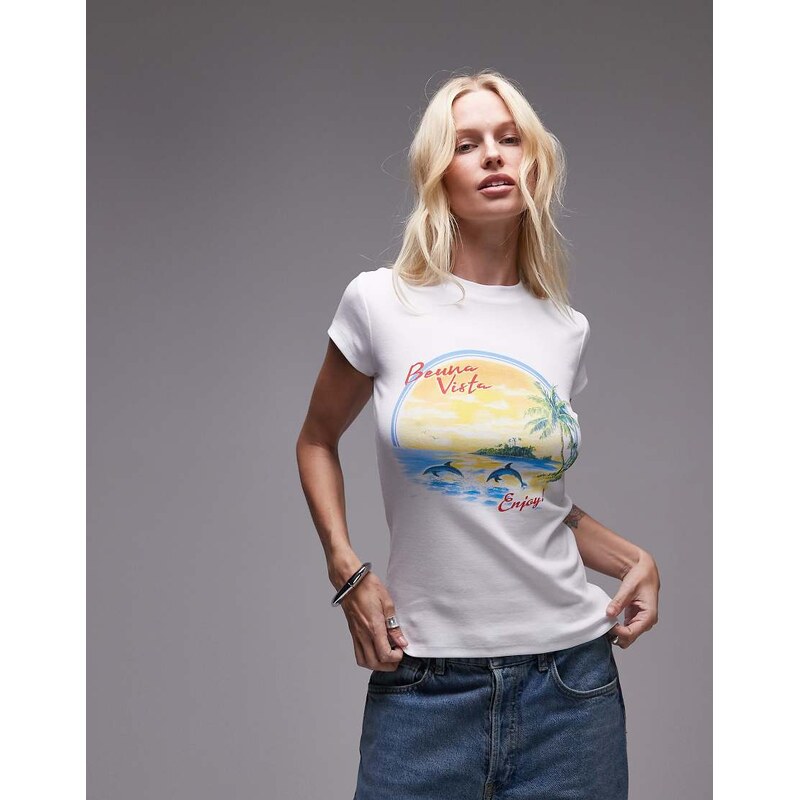 Topshop graphic Bueno Vista holiday everyday t-shirt in white 106398791