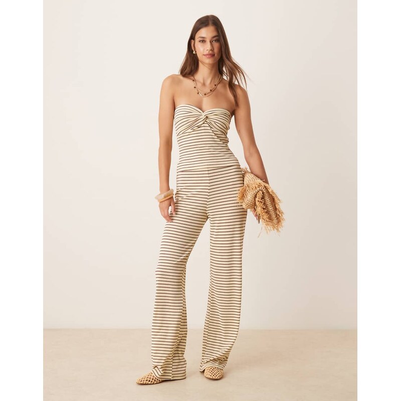 ASOS DESIGN wide leg trouser co-ord in yellow and choc stripe-Multi 106398822