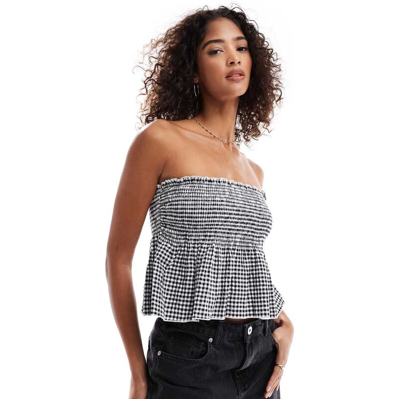 Cotton On bandeau gingham top in black gingham 106400548
