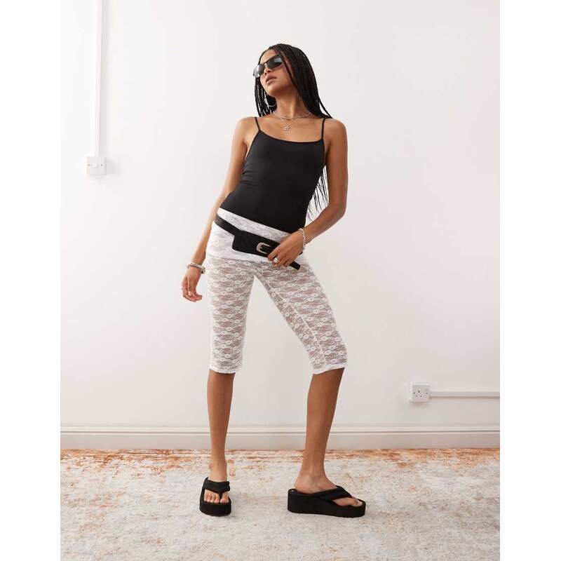 COLLUSION lace skirt over capris in white 106410301
