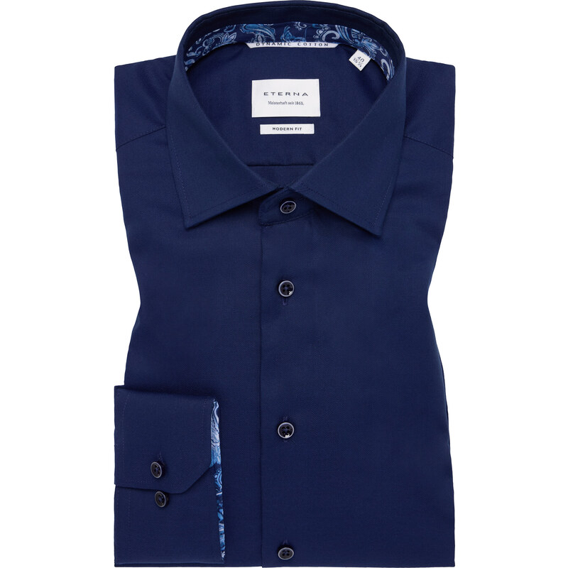 ETERNA Slim fit Oxford půlnoční modrá košile s kontrastem Non