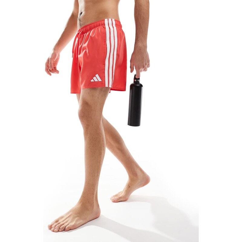 adidas performance adidas Training 3 stripe 3 swim shorts in red