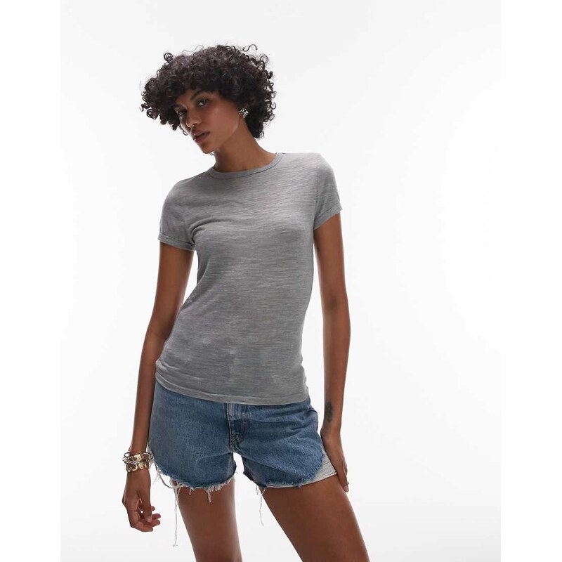 Topshop linen tee in grey 106400370