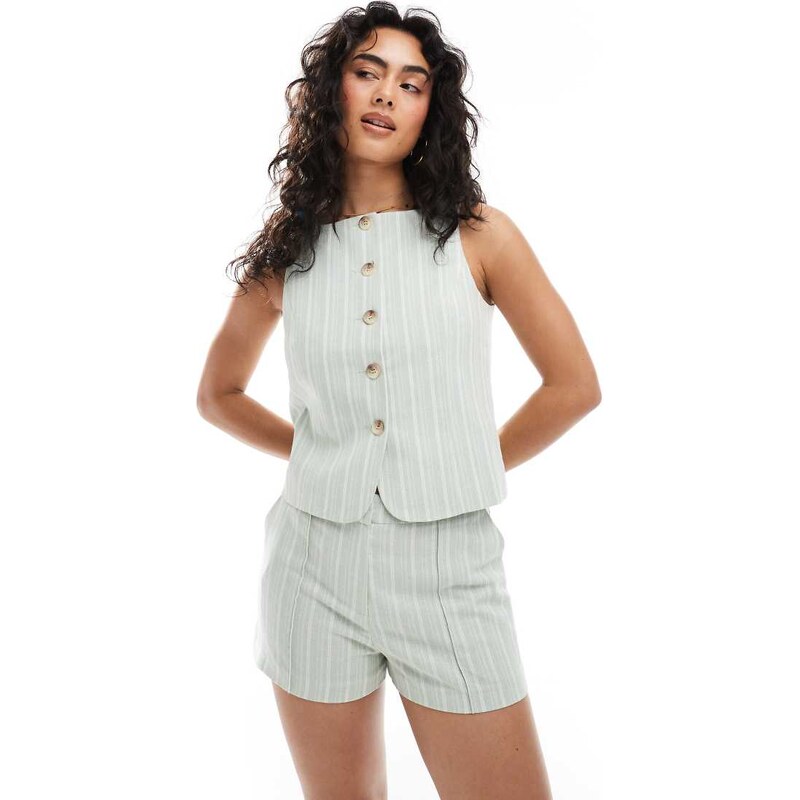 Miss Selfridge co-ord tailored high waist shorts in green pinstripe 108172893