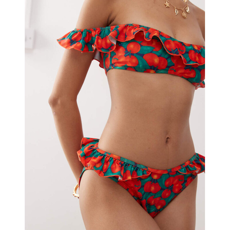 Reclaimed Vintage hipster bikini bottom with ruffles in fruity