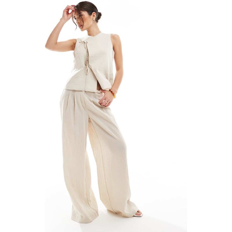 Vero Moda pleat front wide leg trouser co-ord in cream-Neutral