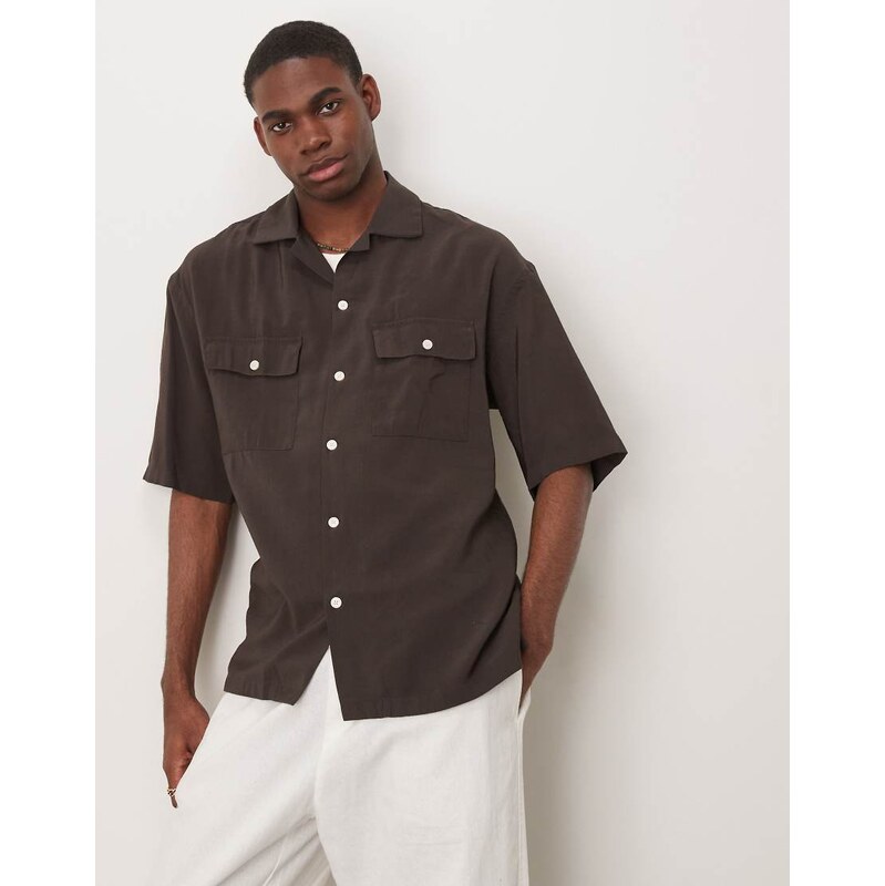 Mango regular fit pocket detail shirt in chocolate-Brown