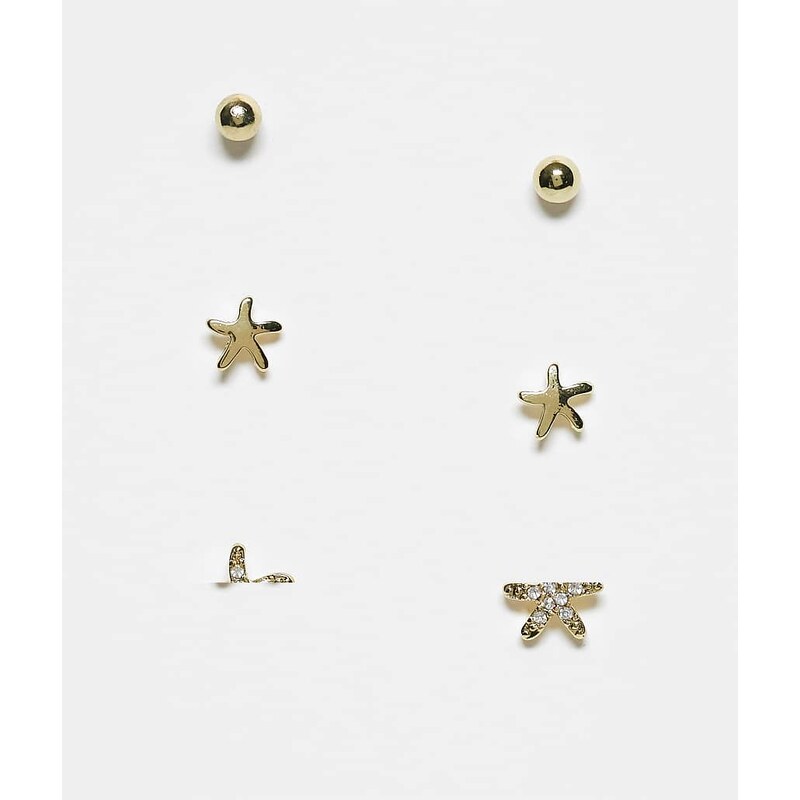 Pieces multipack starfish stud earrings in gold 106400569