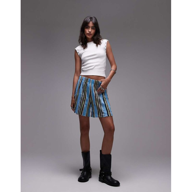 Topshop stripe crinkle wide leg shorts in multi