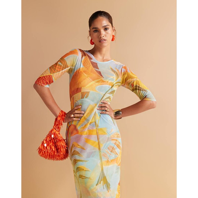 Never Fully Dressed mesh midaxi dress in blue
