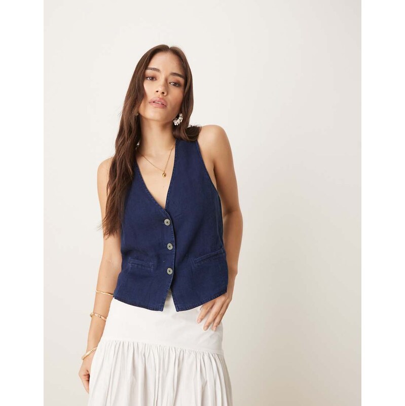 Mango soft denim waistcoat with front pockets in indigo-Blue 106400693