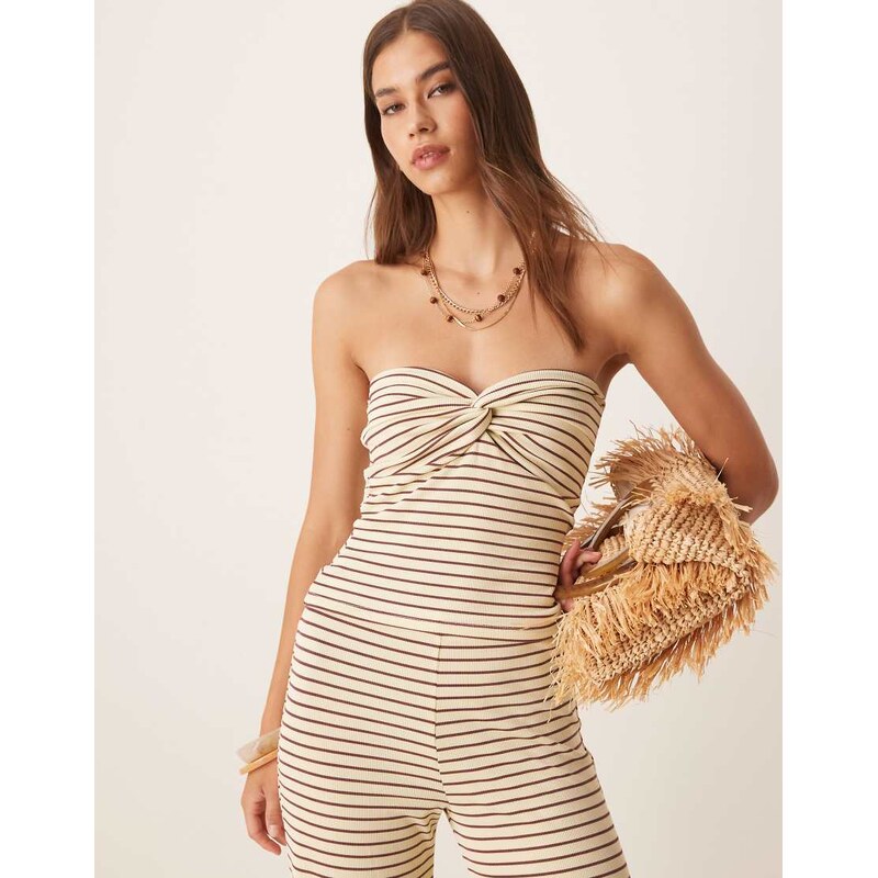 ASOS DESIGN twist detail bandeau co-ord in yellow & choc stripe