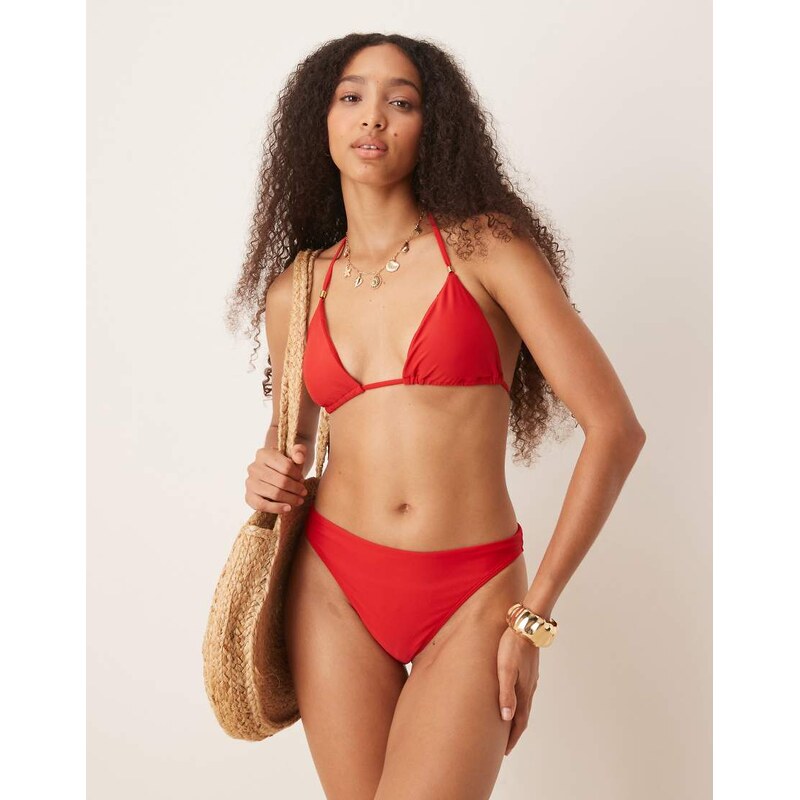 Abercrombie & Fitch halter string triangle bikini top co-ord in red 106410091