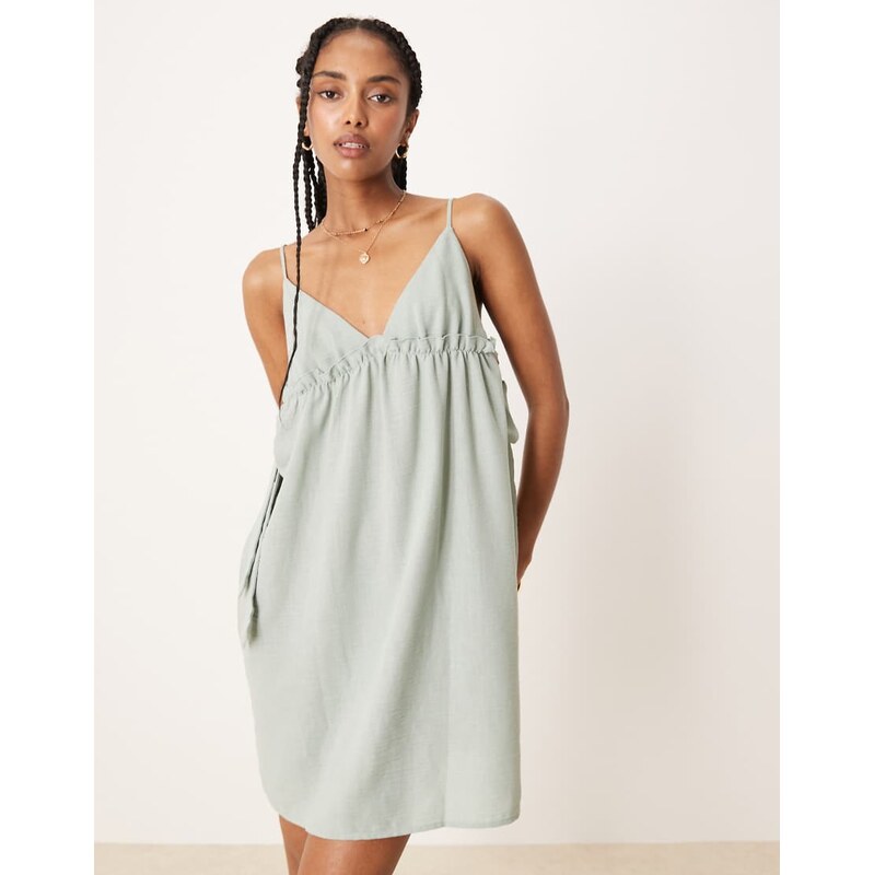 Vila bow detail mini dress in sage green 106410121