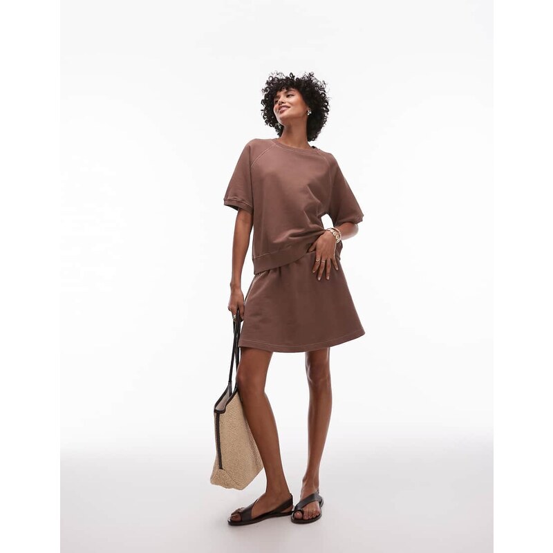 ARKET soft touch elasticated waist mini skirt in brown 106410223