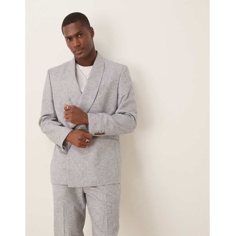 ASOS DESIGN linen blend double breasted regular suit jacket in