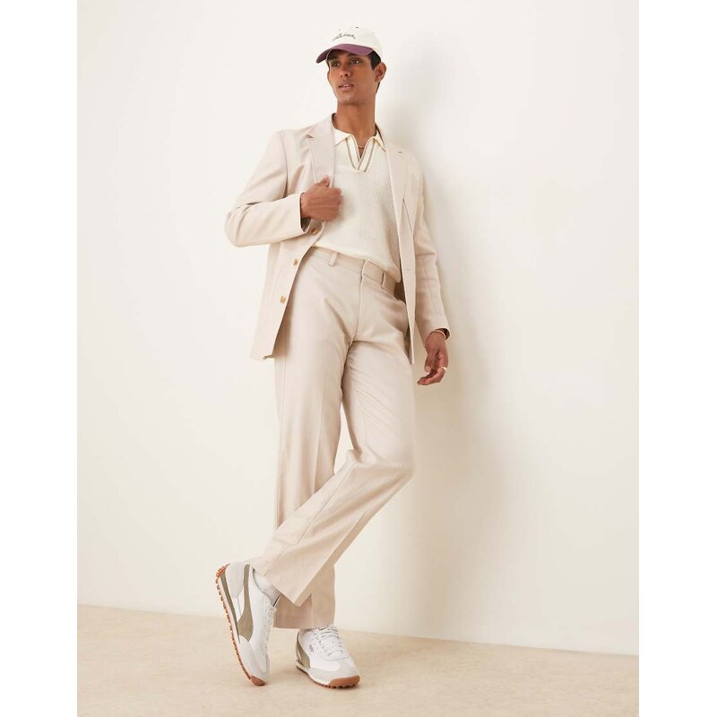ASOS DESIGN cotton linen blend straight leg suit trousers in