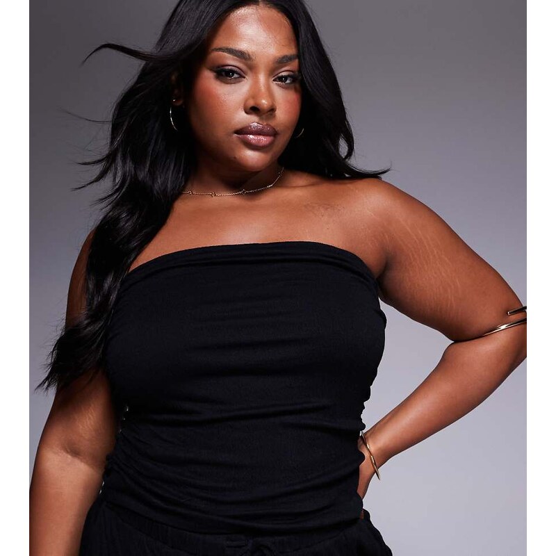 ASOS Curve ASOS DESIGN Curve co-ord crinkle bandeau top in black 107291793