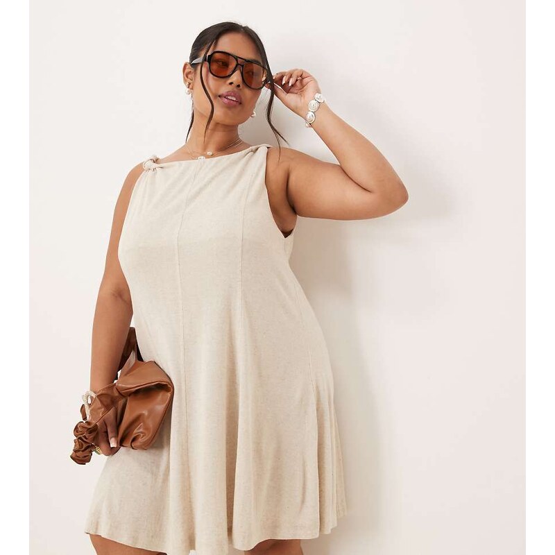ASOS Curve ASOS Design Curve cotton sleeveless mini sundress in cream 107712502