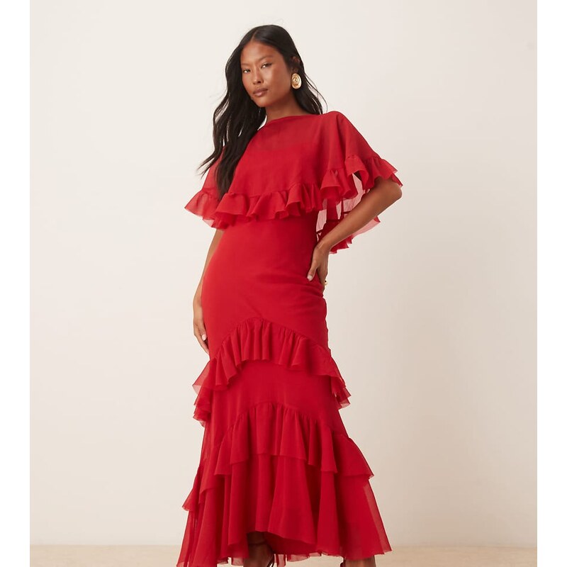 ASOS Petite ASOS DESIGN Petite cape overlay ruffle bias maxi dress in 115512207
