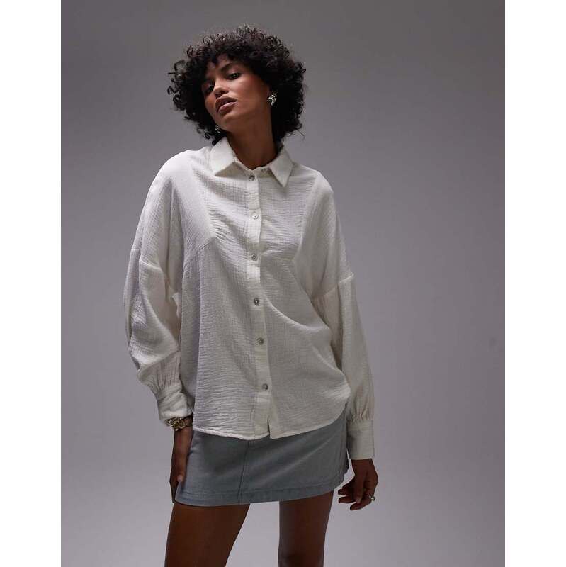 Topshop cotton casual drop shoulder shirt in ivory-White