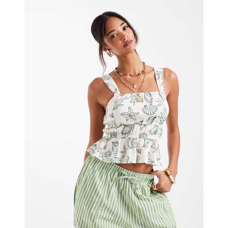 Vero Moda Easy smocked sleeveless top in conversational sea print 111021990