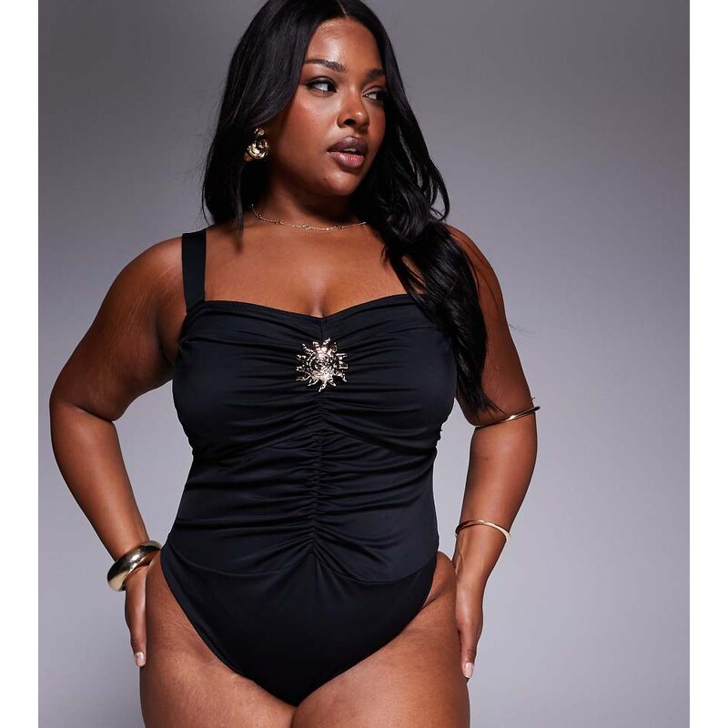 ASOS Curve ASOS DESIGN Curve Celina swimsuit with swirl trim in black 115510520