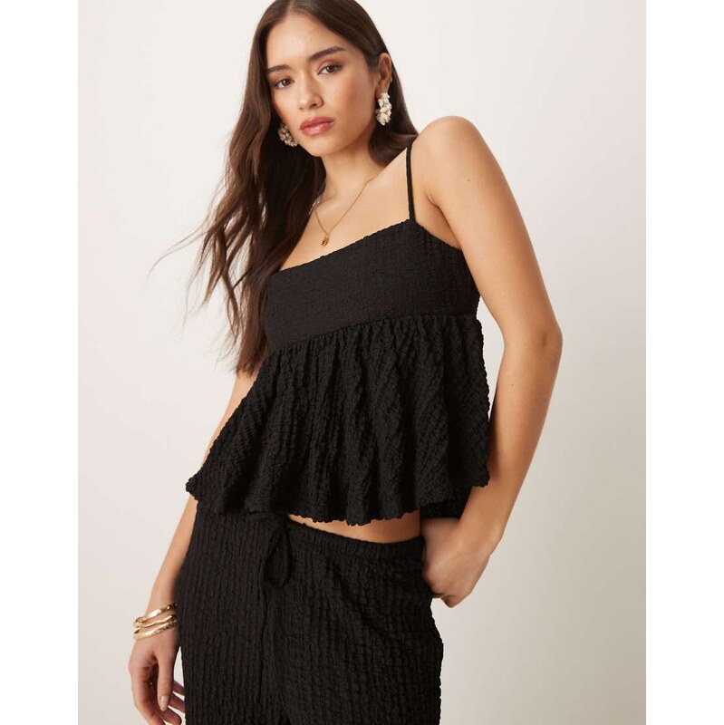 Mango textured peplum open back cami top co-ord in black 106410258