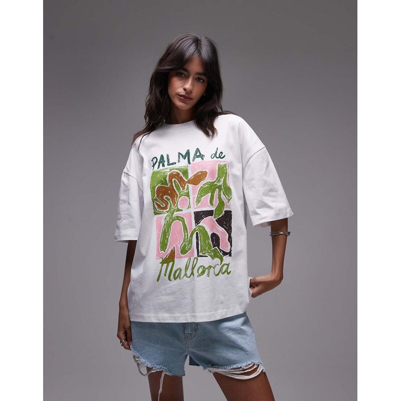 Topshop jersey graphic Palma de Mallorca oversized t-shirt in white 106410279