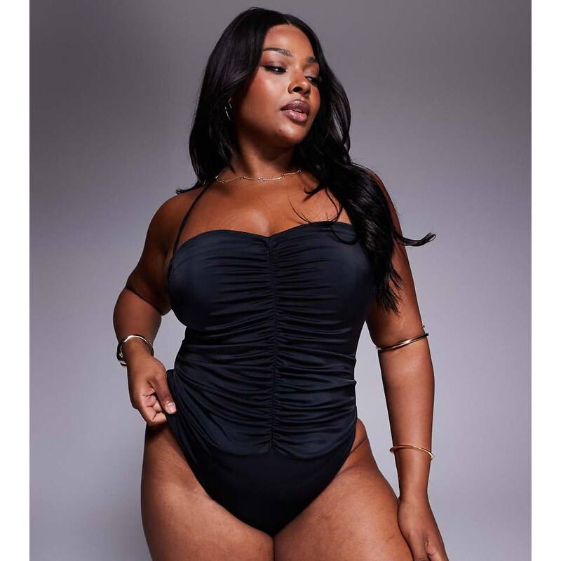 ASOS Curve ASOS DESIGN Curve Revenge halter ruched swimsuit in