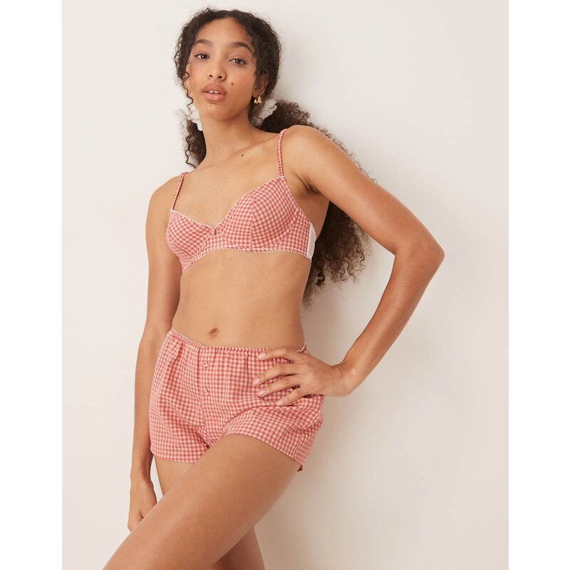 ASOS DESIGN Sidney woven gingham underwire bra in red