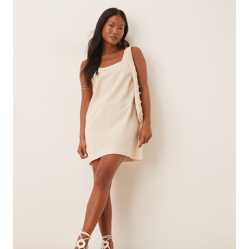 ASOS Petite ASOS DESIGN Petite scoop neck cotton linen mini dress in 106755605