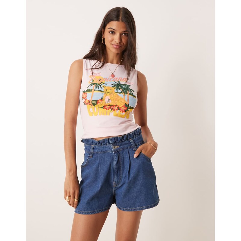 ASOS DESIGN high rise pleated denim short with paperbag waist