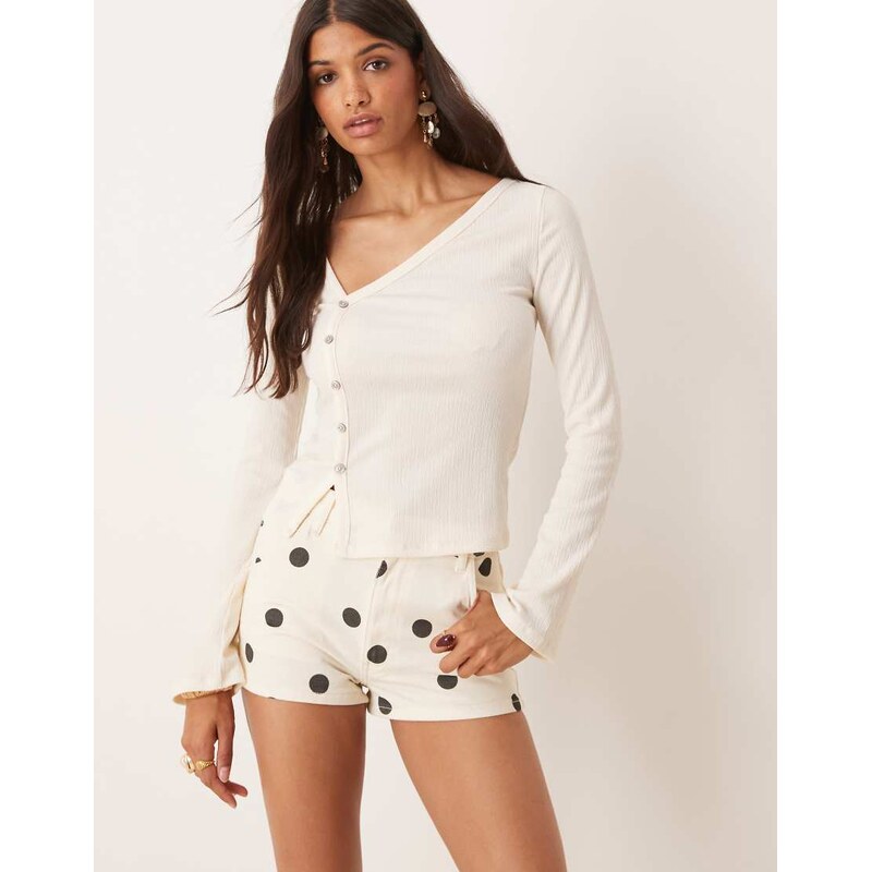 ASOS DESIGN mid rise denim micro short in polka dot print-White 115513127