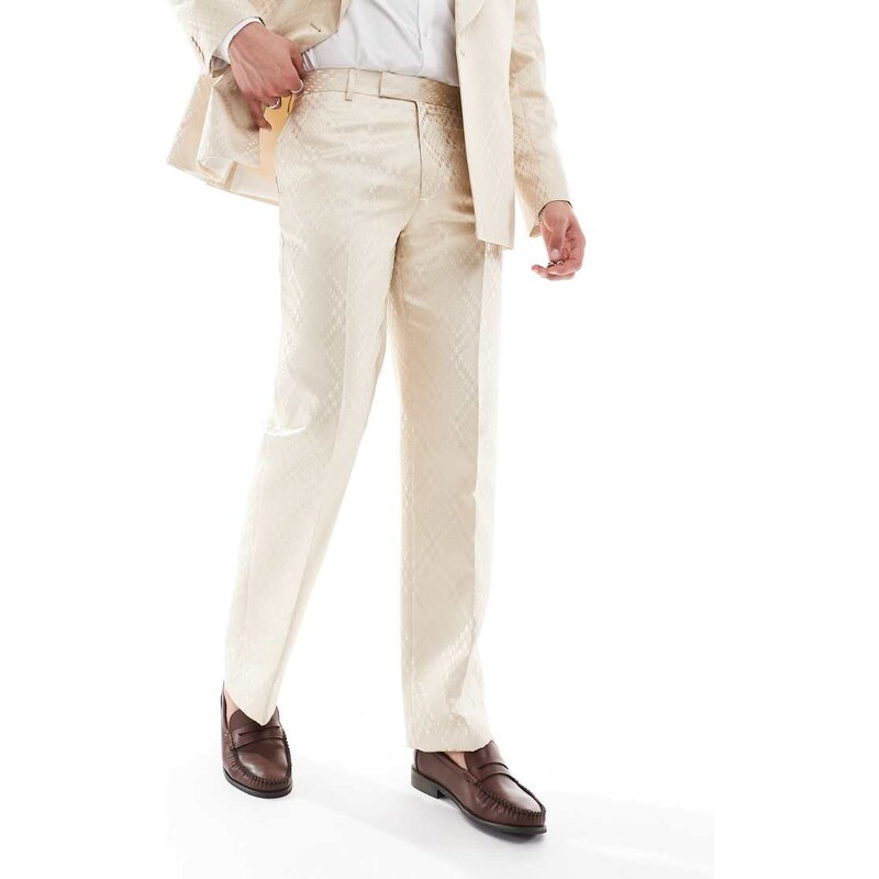 ASOS DESIGN straight leg suit trousers in stone jacquard-Neutral
