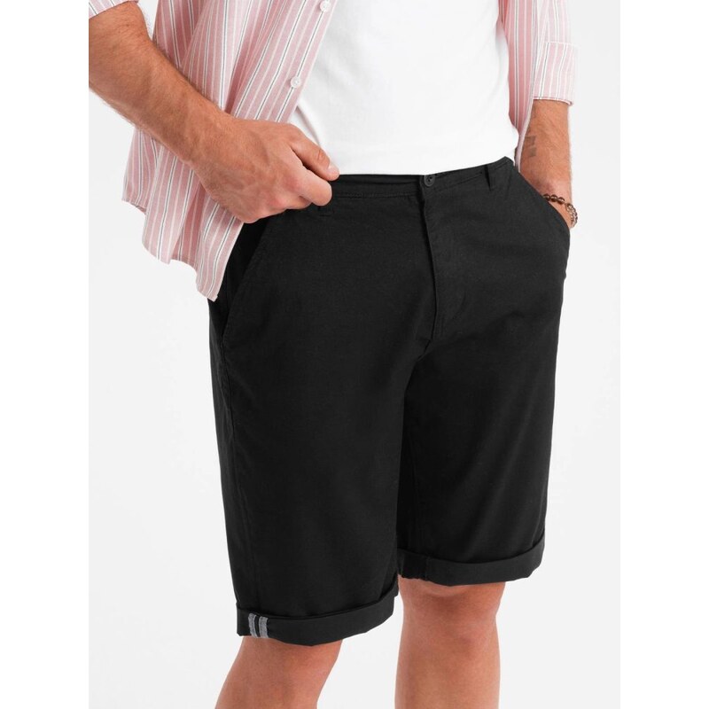 Ombre Clothing Pánské černé chinos šortky s lemem V9 SRCS-0197