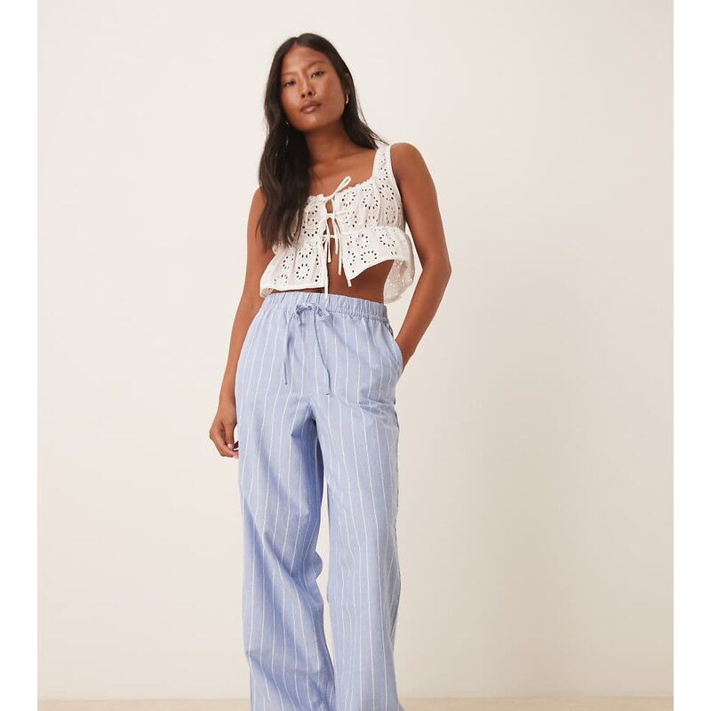JDY Petite wide leg pull on trousers in light blue stripe 106428400