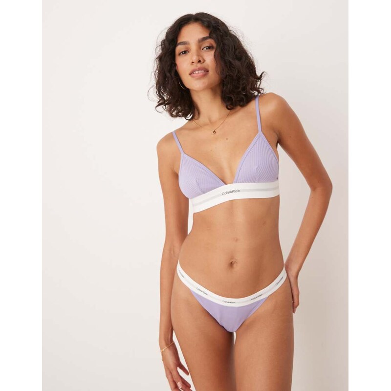 Calvin Klein modal rib unlined triangle bra in lilac-Purple 106428410
