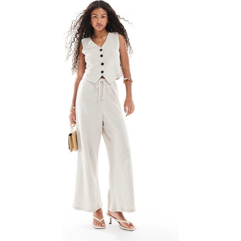 ONLY textured wide leg tailored trousers co-ord in stone-Neutral 106428425