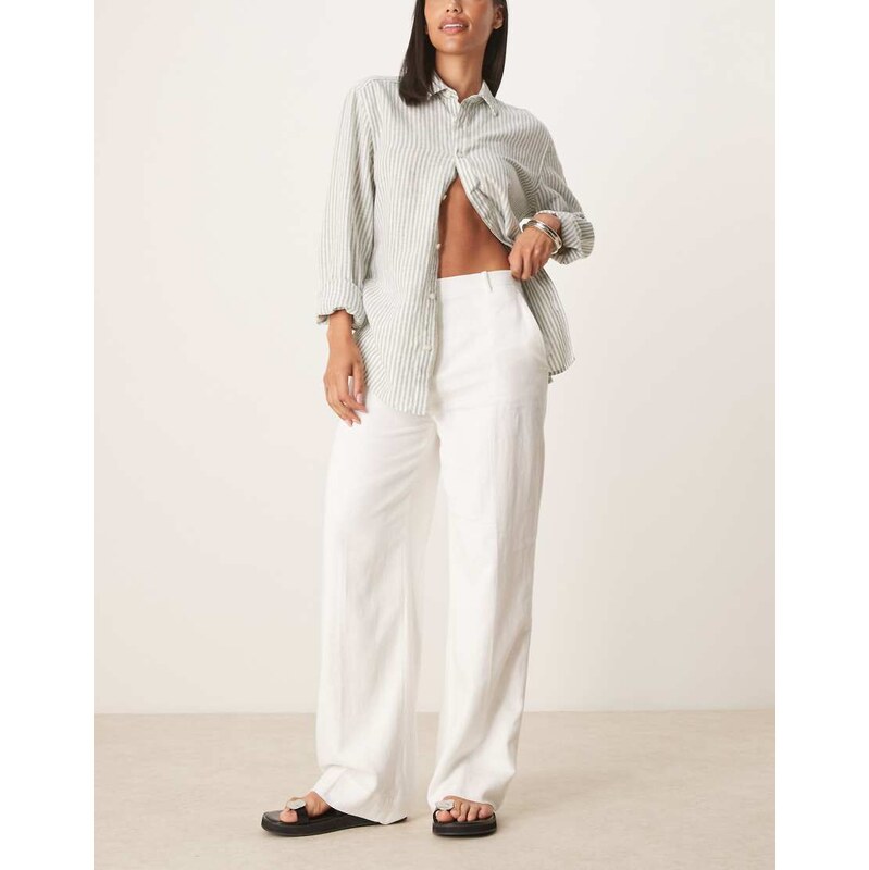 Abercrombie & Fitch curve high rise linen tailored trousers in white 106428472