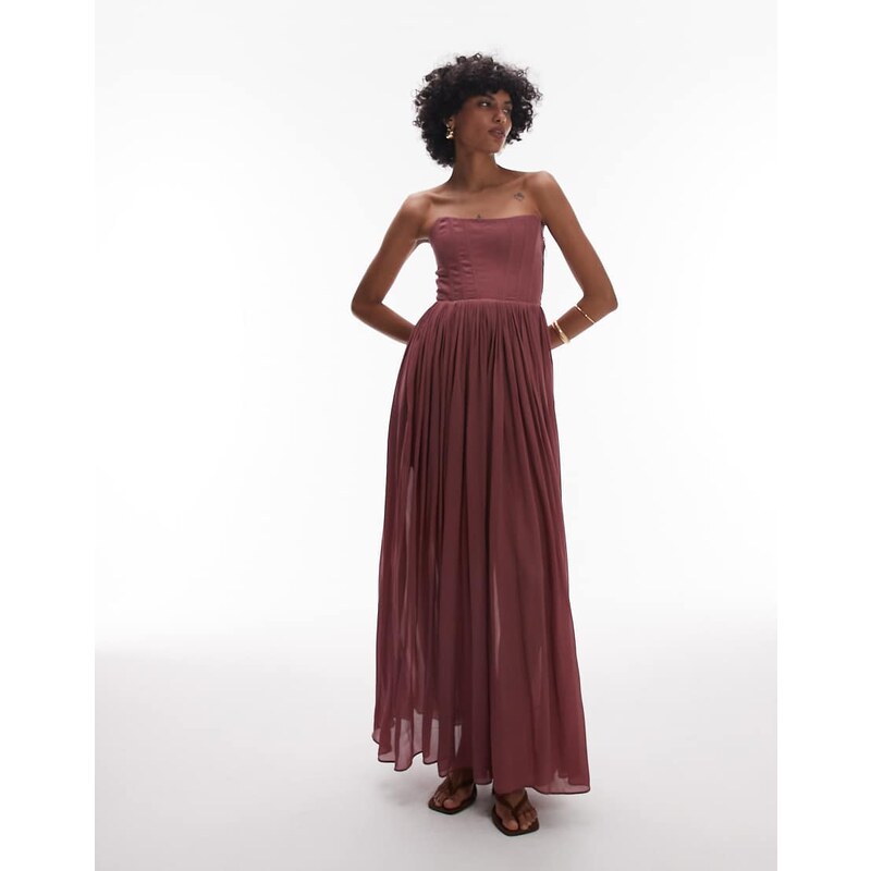 & Other Stories maxi dress with corset and sheer overskirt in berry 106428498
