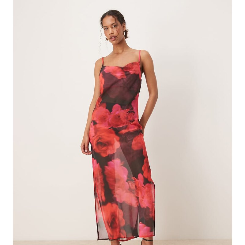 Aray blur floral print beach maxi dress in red 115512401