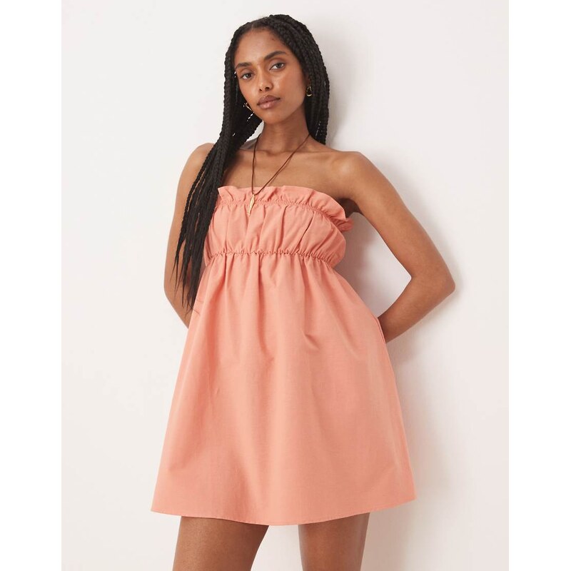 ASOS DESIGN ruffle bust mini dress in washed peach-Orange
