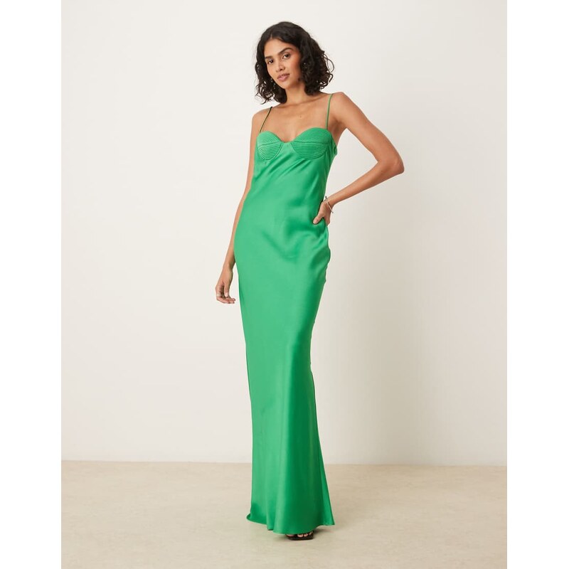 Mango premium strappy cup detail maxi dress in green 106428561