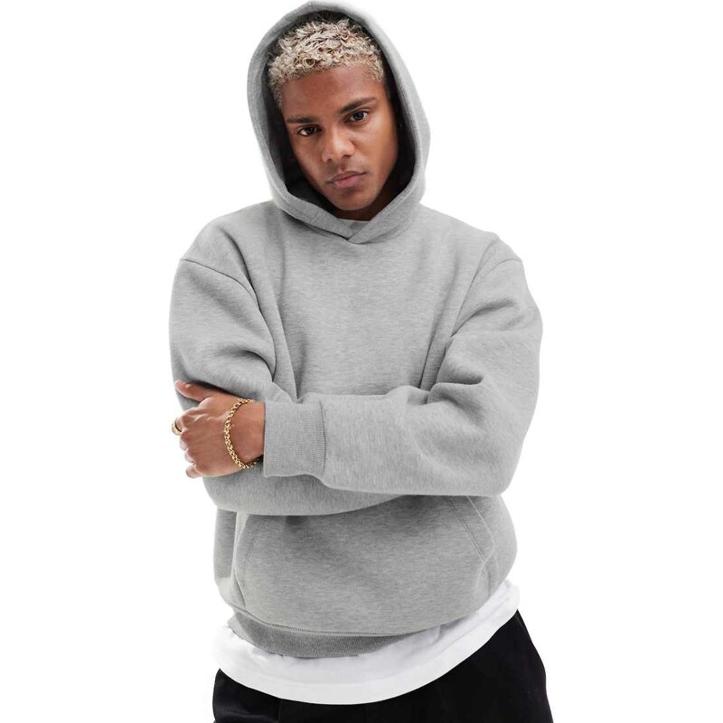 ASOS DESIGN essentials boxy relaxed hoodie in grey marl