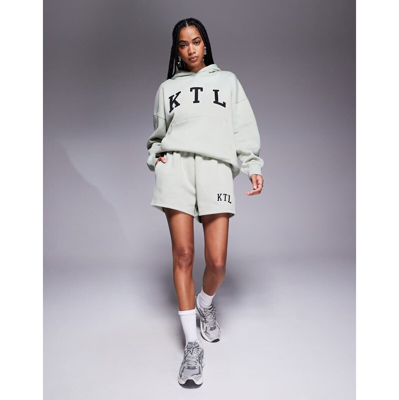Kaiia cotton blend KTL logo sweat shorts co-ord in sage green 106437159